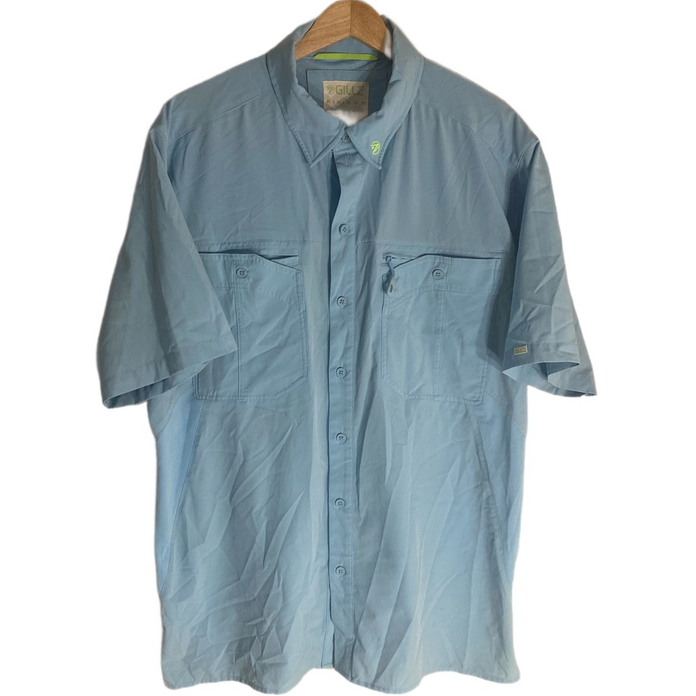 GILLZ Men's Short‎ Sleeve Light Blue Button-Down Vented Fishing Camp Shirt Large